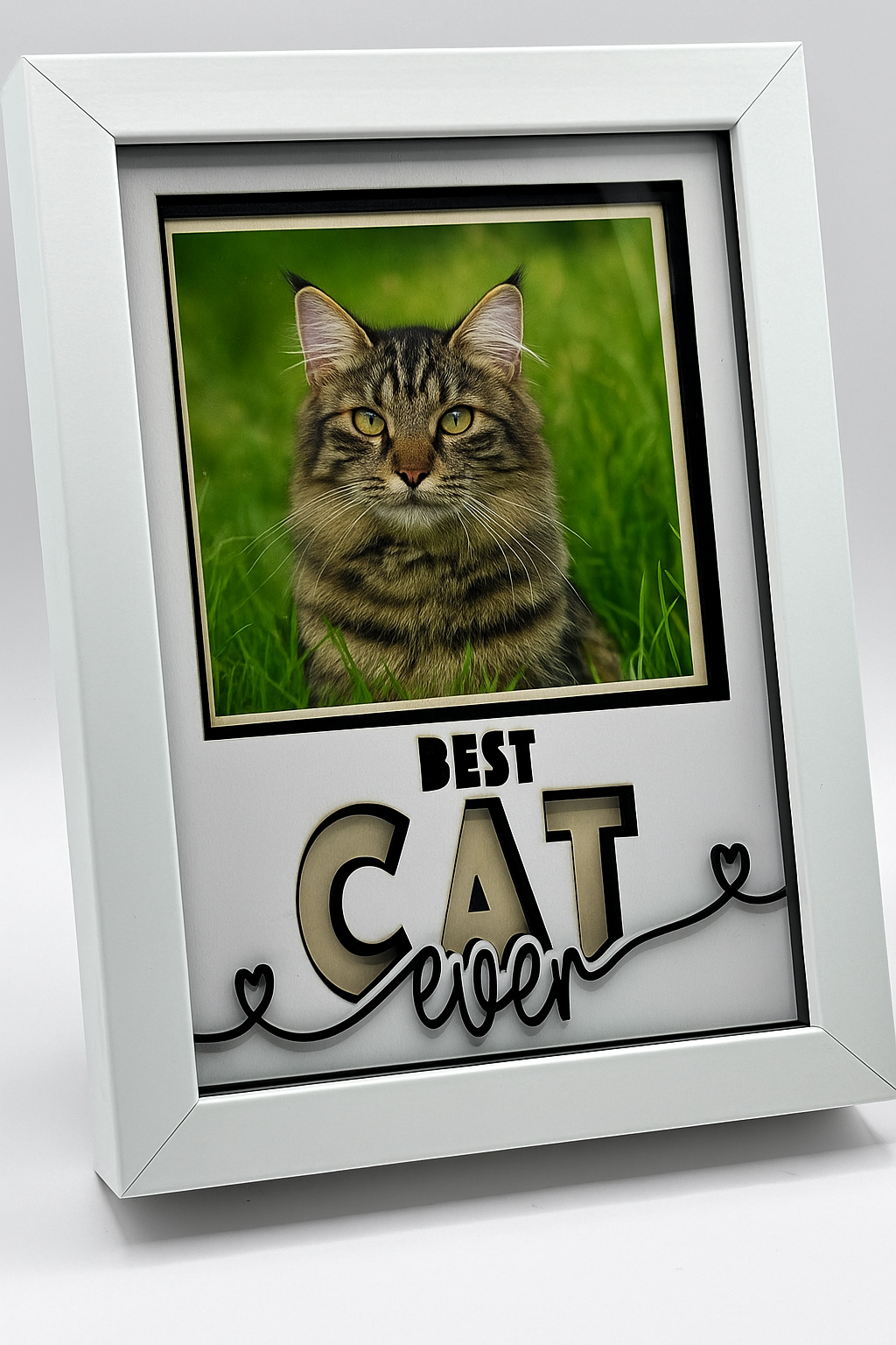 3D Fotoram Katt - Egen Bild + "Best Cat Ever" Text