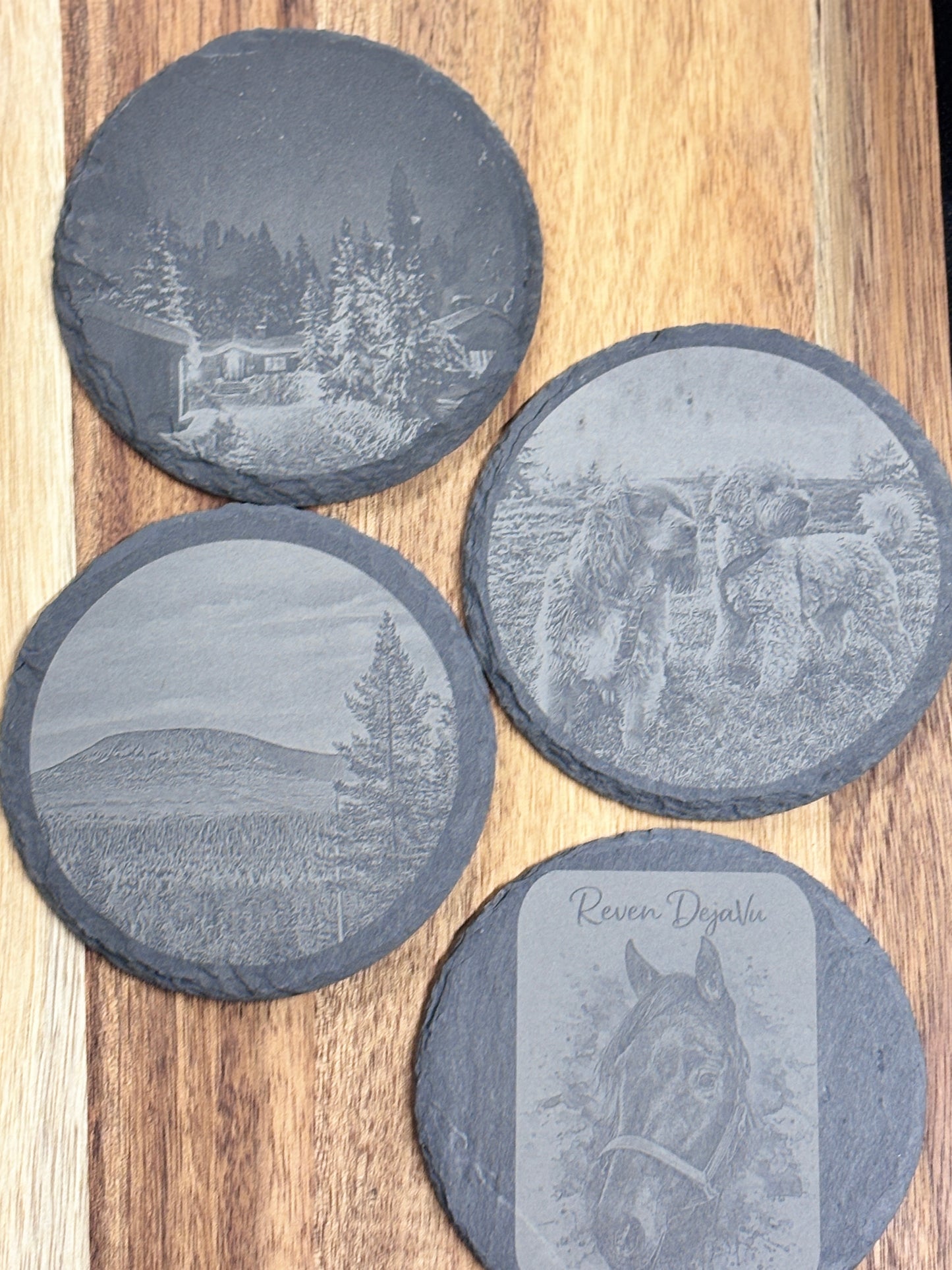 Skifferunderlägg med graverat foto i äkta skiffer