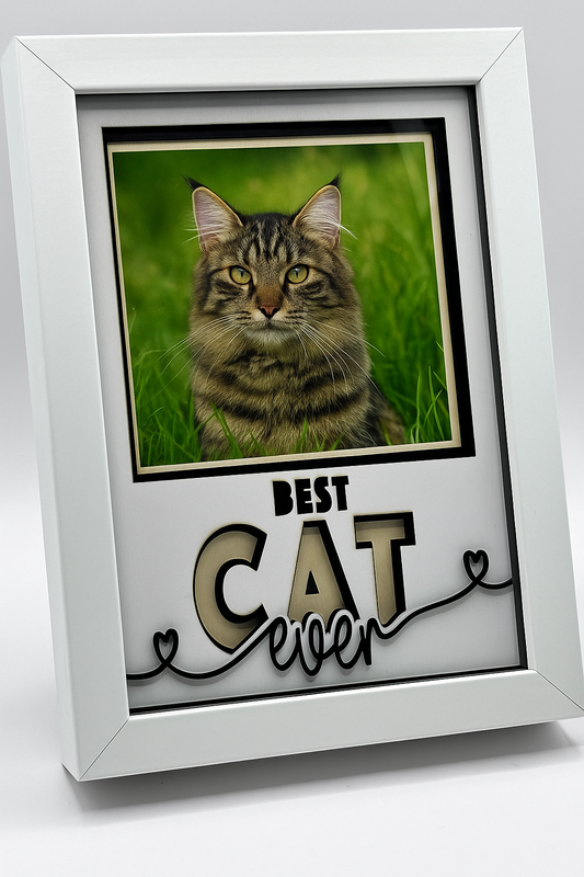 3D Fotoram Katt - Egen Bild + "Best Cat Ever" Text