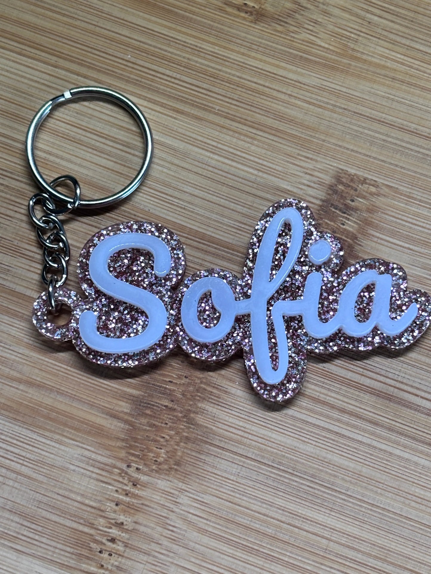 Personlig Glitter-Nyckelring i Akryl | Handgjord Namnbricka med Glitter 3DPrintGuru