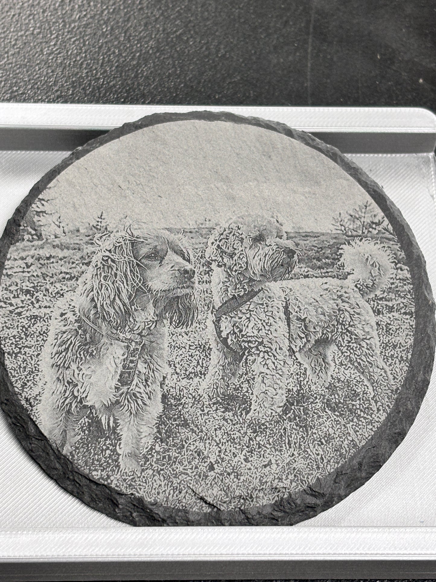 Skifferunderlägg med graverat foto i äkta skiffer
