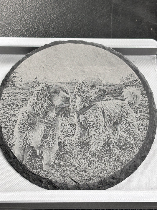 Skifferunderlägg med graverat foto i äkta skiffer